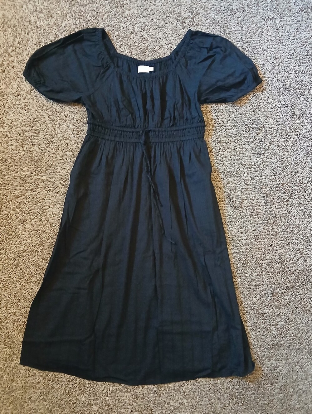 Time and Tru Black Puffed Sleeve Textured Dress, Medium